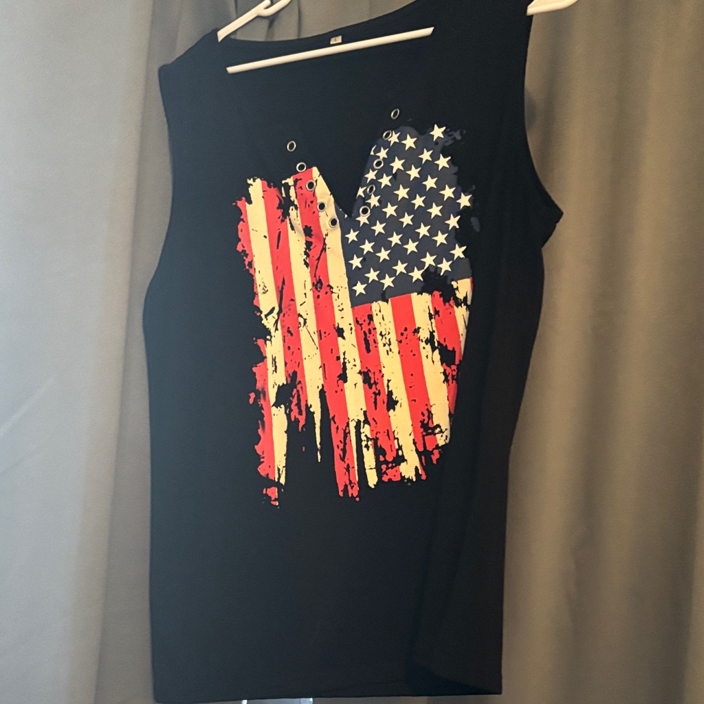 Source Unknown Black Muscle Tee With American Flag Graphic